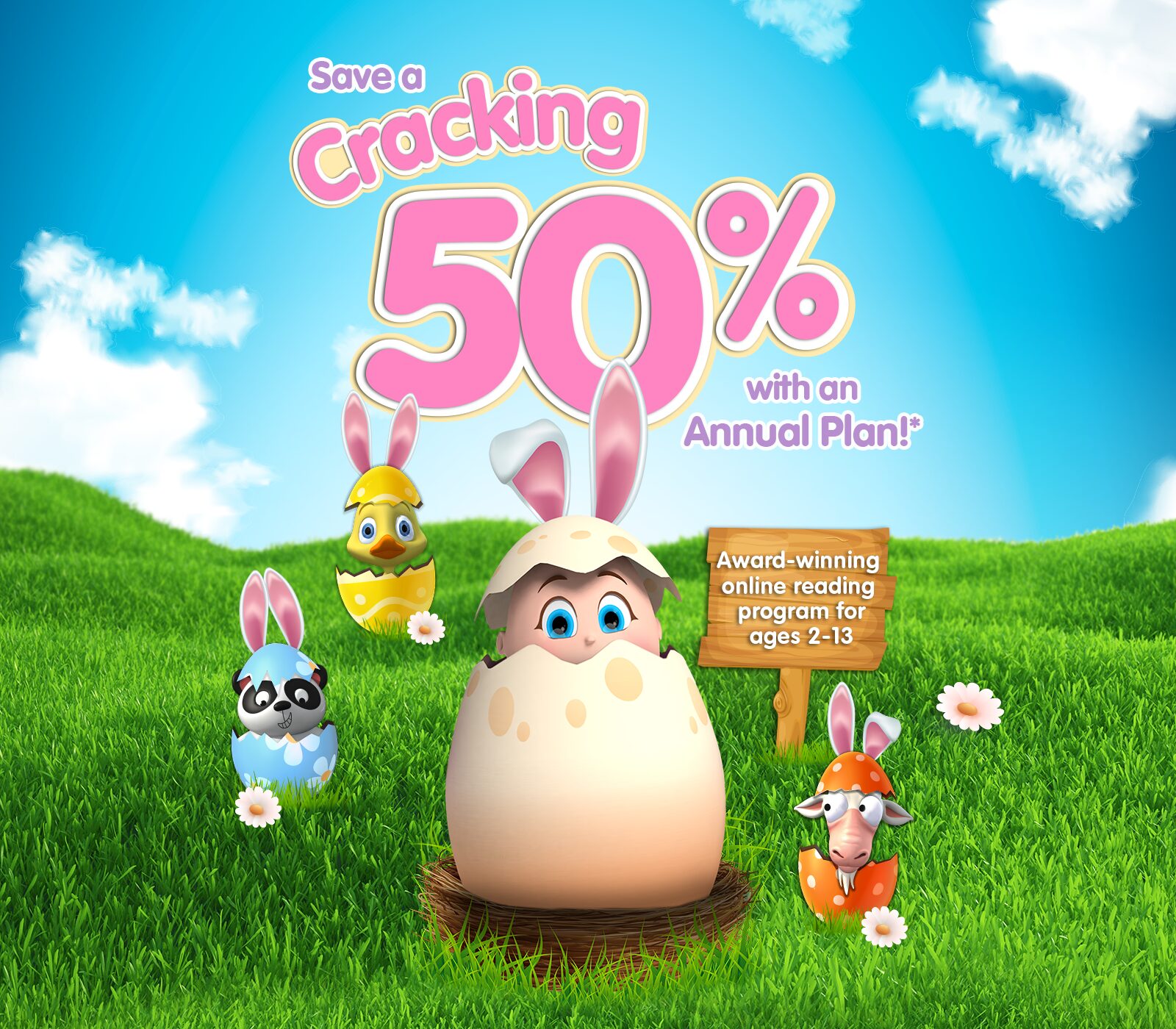 Reading Eggs Easter campaign — Save a Cracking 50% with Reggie the Egg